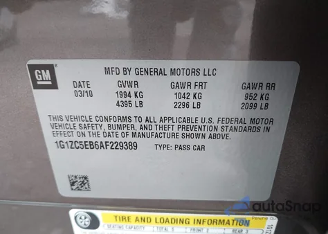 2010 Chevrolet Malibu Lt из США, поврежденный, VIN 1G1ZC5EB6AF229389